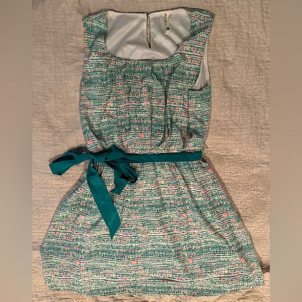 Pink Owl- Teal and Pink women’s Dress with bow- Size- large- like new! - Picture 1 of 8